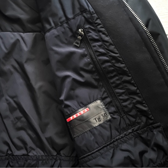 Prada | Black Men’s Nylon and Virgin Wool Hoodie Jacket - Picture 7 of 8